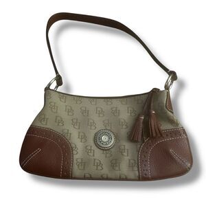 DOONEY & BOURKE SIGNATURE SHOULDER BAG FABRIC & LEATHER 11.5” X 5.5”